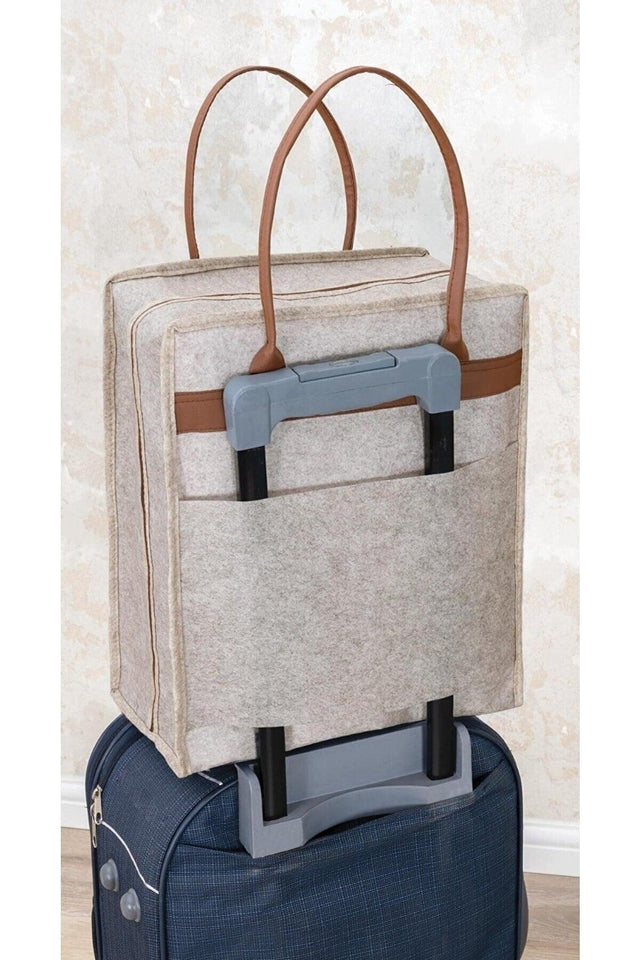 Leather Handle Travel Shoes/ Luggage Bag- Cream - Swordslife