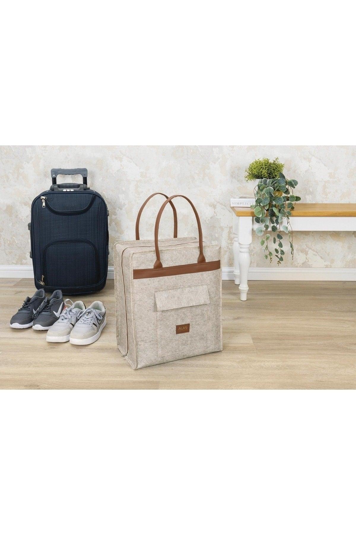 Leather Handle Travel Shoes/ Luggage Bag- Cream - Swordslife