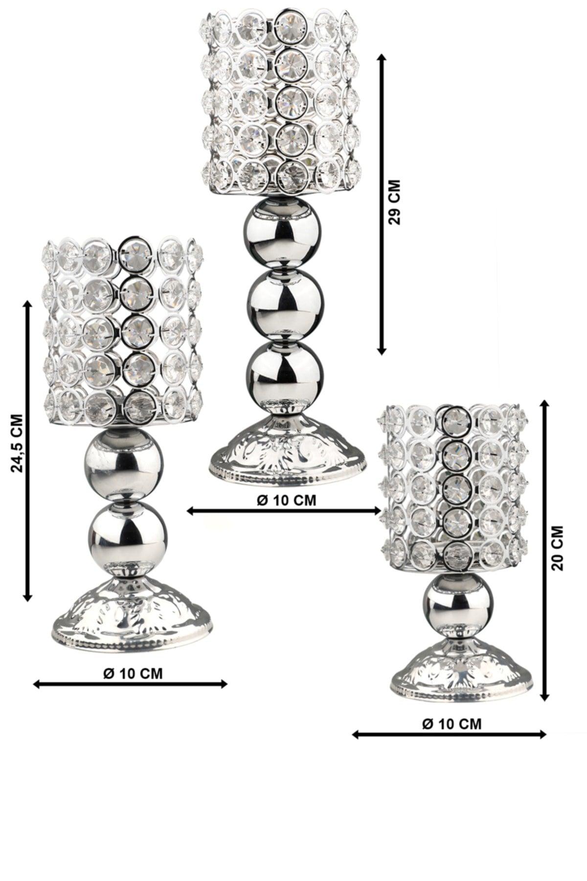 Leman 3rd Set Candle Holder Chrome Crystal - Swordslife