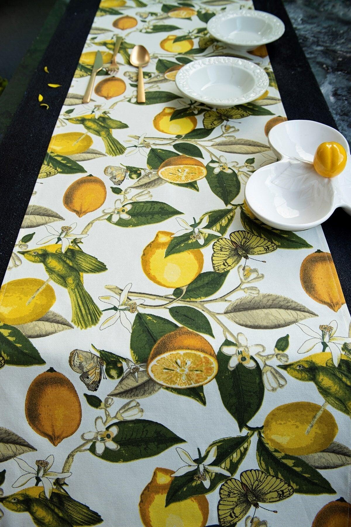 Lemon Garden Pattern Duck Fabric Runner/table Cover - Swordslife