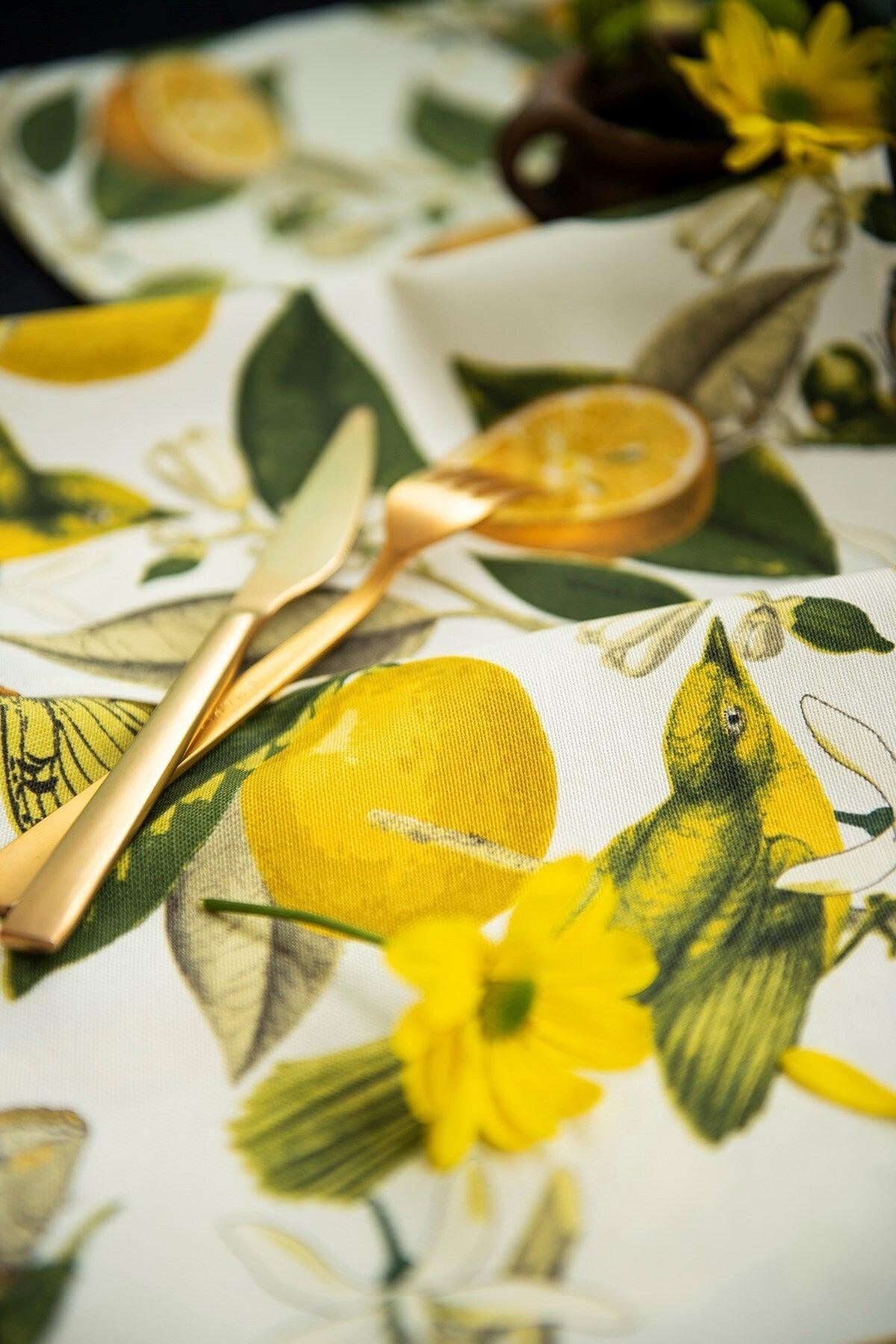 Lemon Garden Pattern Duck Fabric Runner/table Cover - Swordslife