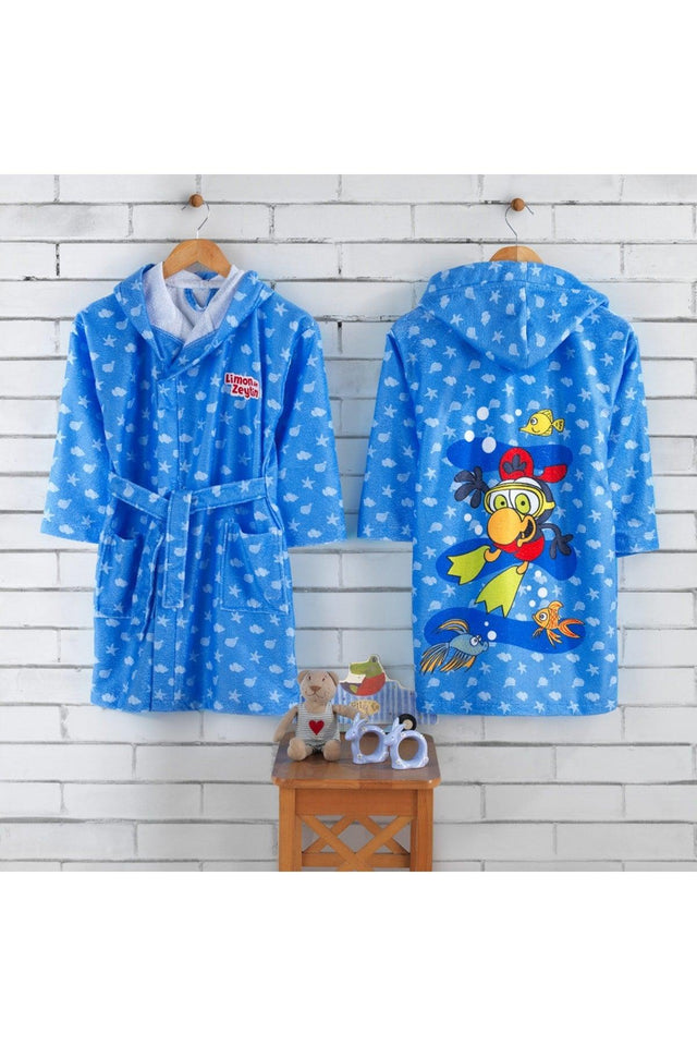 Olive With Lemon - Olive, Blue, Licensed Children's Bathrobe - Swordslife