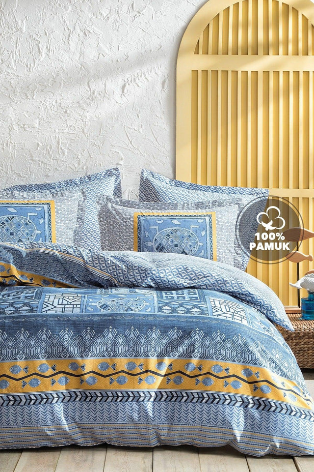 Lenita Double Ranforce Duvet Cover Set - Indigo - Swordslife