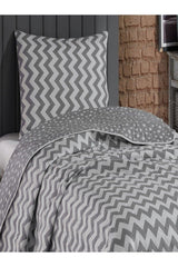 Life Single Quilted Pique Bedspread Set Gray White Zigzag - Swordslife