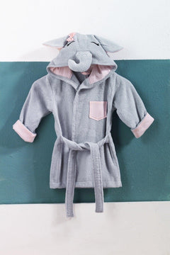Light Blue Children's Cotton Bathrobe with Embroidered Elephant Design – Ages 2 to 4 Years