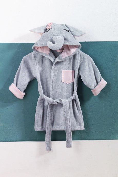 Light Blue Female Elephant Child Bathrobe 100% Cotton Embroidered 2/4 Years Old - Swordslife