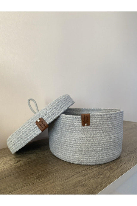 Light Gray Medium Size Multi-Purpose Basket with Lid, Decorative Basket, Cord Rope, Straw Rope - Swordslife