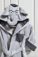 Light Gray Boy Elephant Child Bathrobe 100% Cotton Embroidered 2/4 Years Old - Swordslife