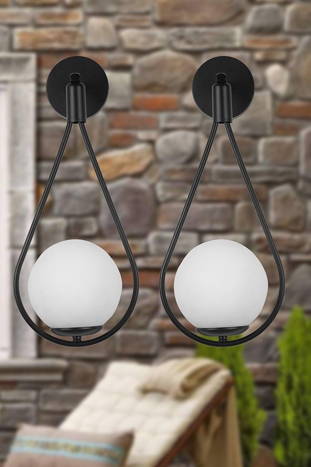 Lighting Drop Sconce Black and White Globe Glass (2 Pieces) - Swordslife