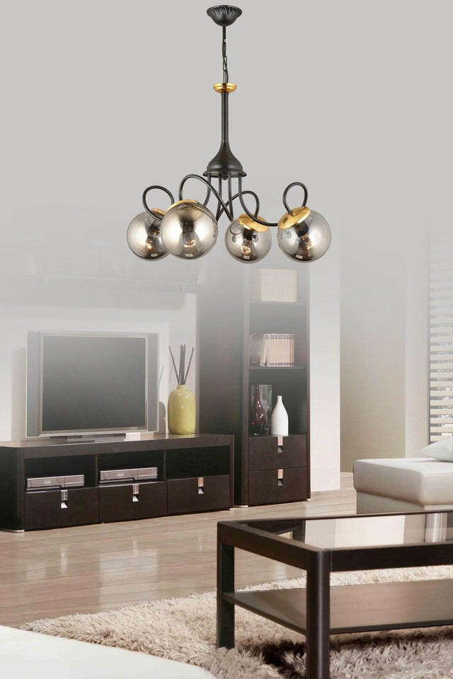 Lightning Black 4-Piece Smoked Globe Glass Downward Facing Modern Luxury Chandelier - Swordslife