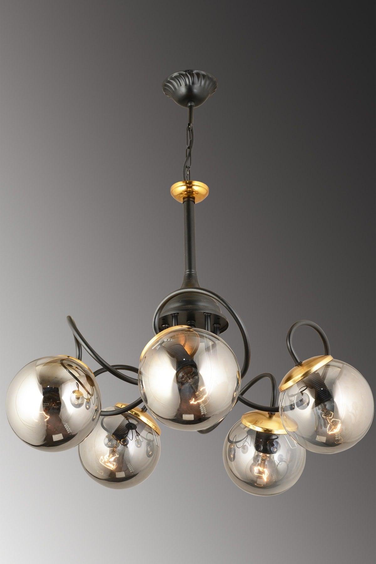 Lightning Black 5 Piece Smoked Globe Glass Downward Facing Modern Luxury Chandelier - Swordslife