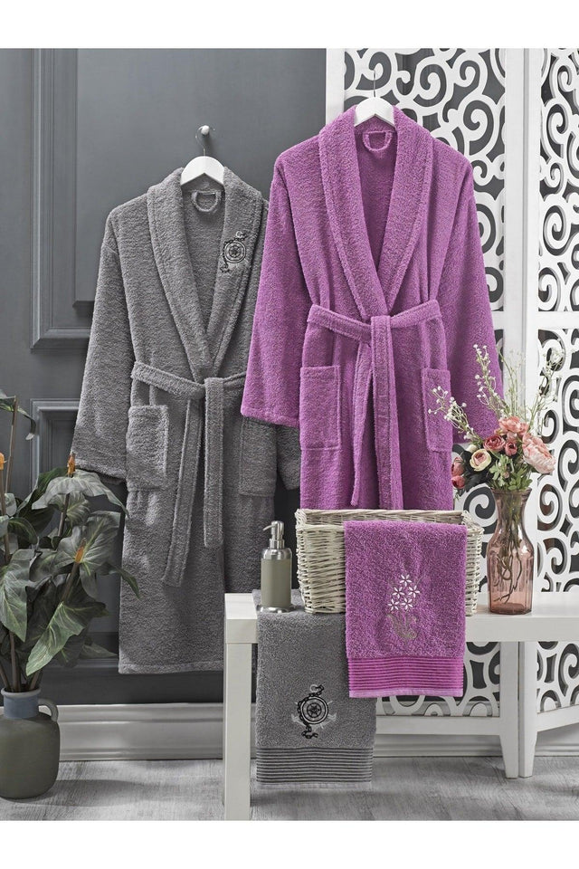 Lilac Anthracite Towel Bathrobe Set of 4