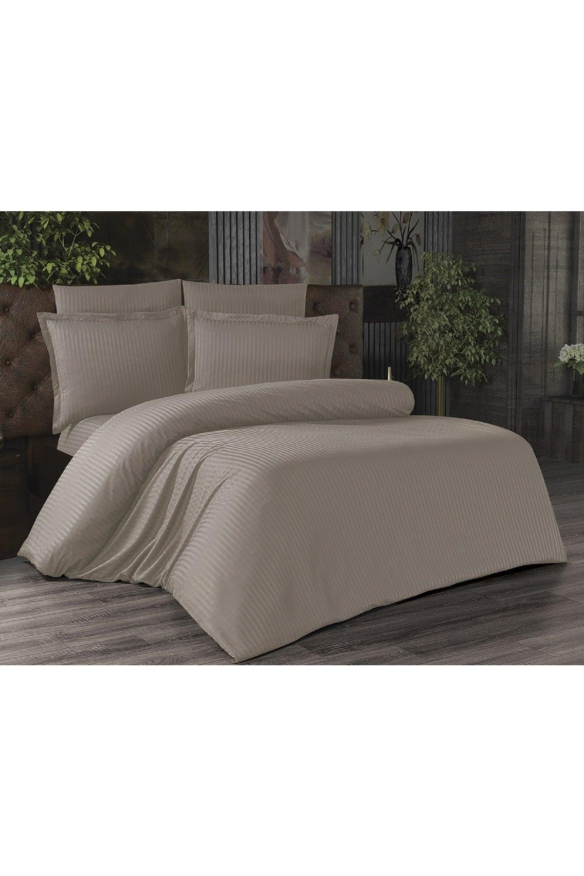 Lilnen 4 Piece Striped Cappuccino Duvet Cover Set - Swordslife