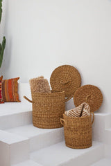 Laundry Basket With Lid Wicker Set of 2 Hn9006