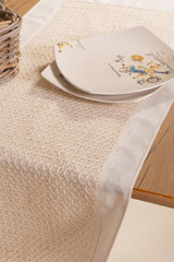 Linen Top Half Lace Tasseled Cream 45x150 Cm Runner Table Cloth - Swordslife