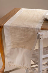 Linen Top Half Lace Tasseled Cream 45x150 Cm Runner Table Cloth - Swordslife