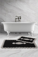 Lisa Cornered Black 2-Piece French Guipureed Bathroom Carpet Dowry Closet Set Mat Set - Swordslife