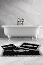 Lisa Cornered Black 3-Piece French Guipureed Bathroom Carpet Dowry Closet Set Mat Set - Swordslife