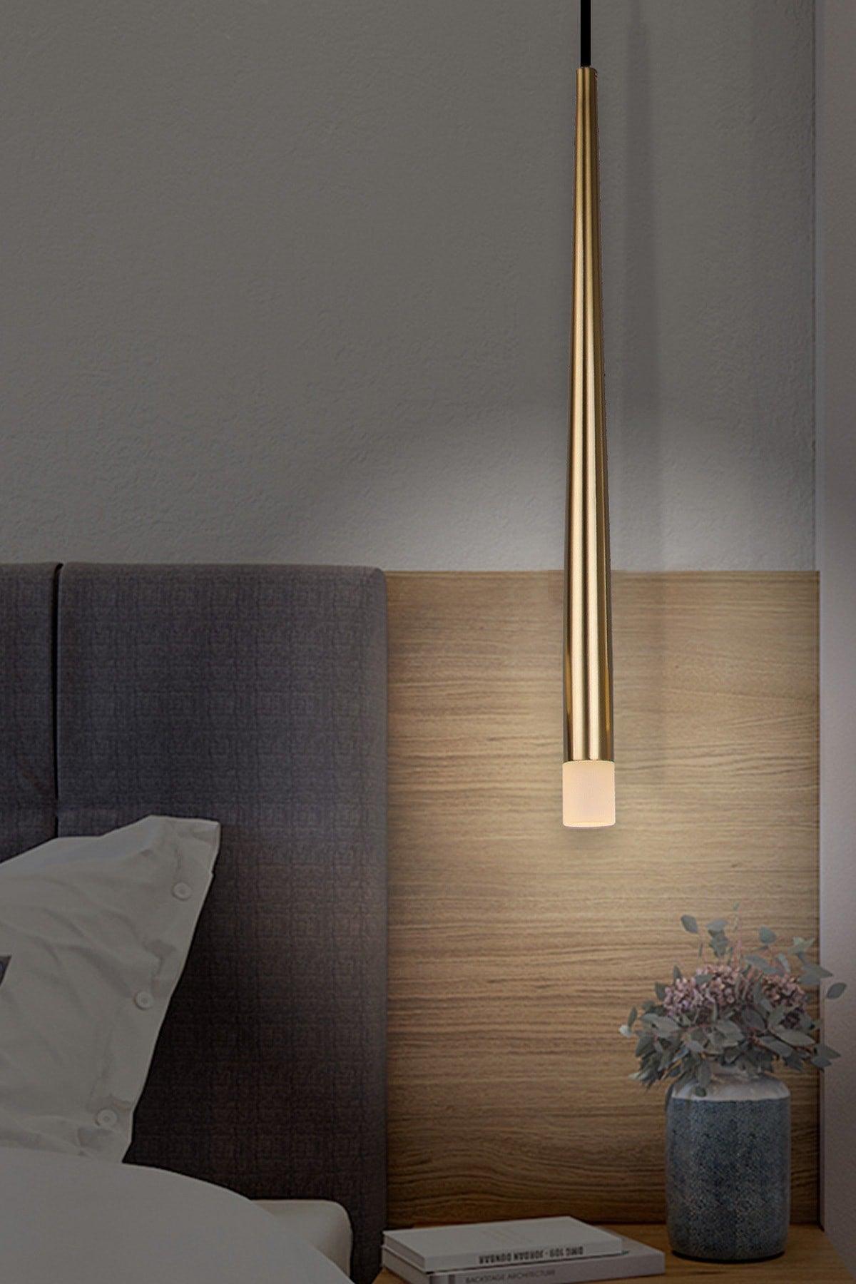 Long Led Honey Color Coated Single Led Pendant Lamp - Swordslife