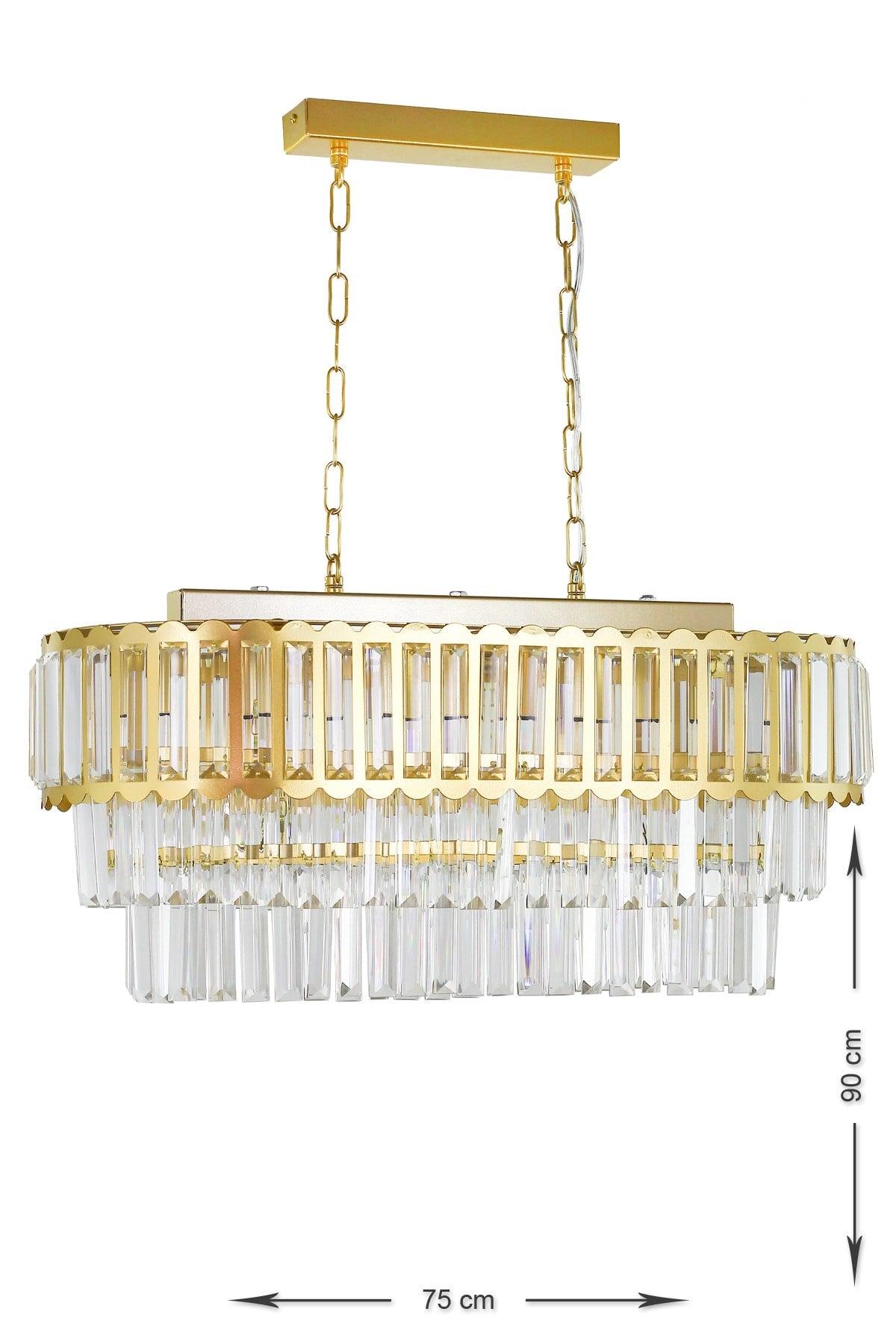 Lora 75x35 Cm Crystal Glass Stone Luxury Dining Table Top Chandelier - (Yellow Gilding) - Swordslife