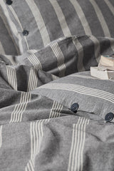 Luke Bold 100% Cotton Double Washed Yarn Dyed Striped Duvet Cover Set Anthracite - Swordslife