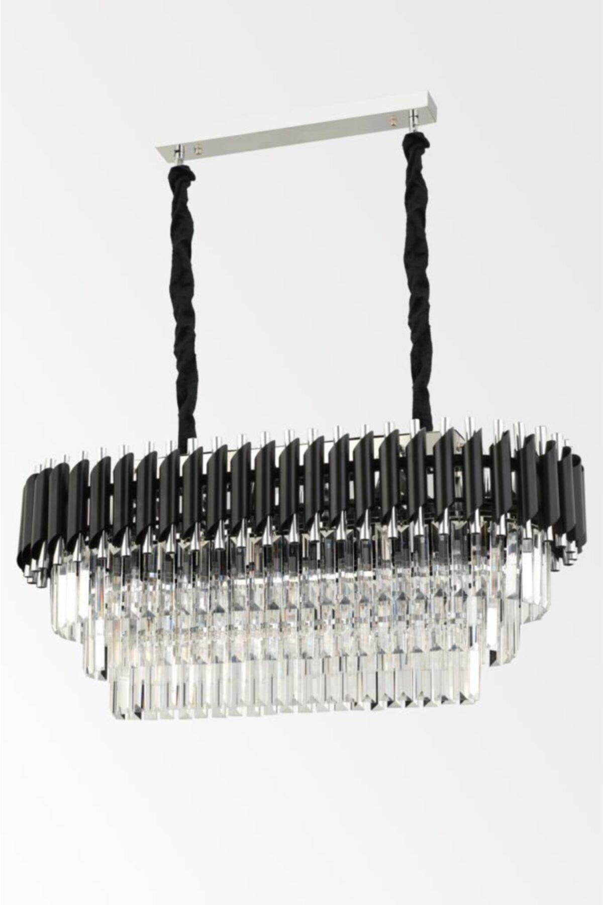 Luna Black-silver 3-Storey Luxury Crystal Dining Table Chandelier - Swordslife