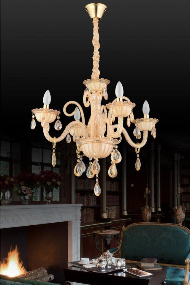 Lux Glass Arm 4 Piece Cream Chandelier - Swordslife