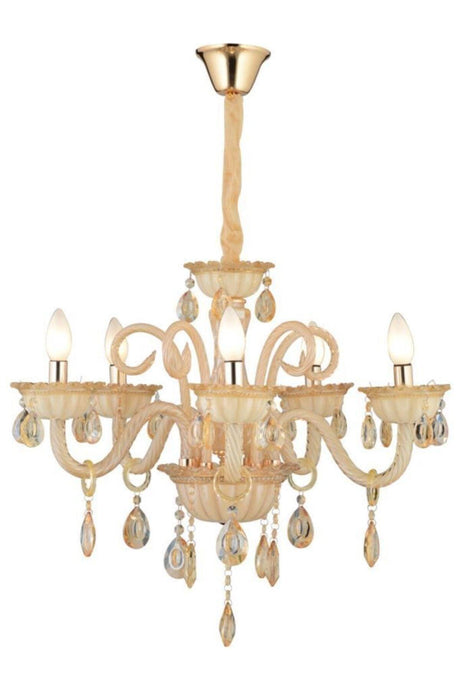 Lux Glass Arm 5 Piece Cream Colored Chandelier - Swordslife