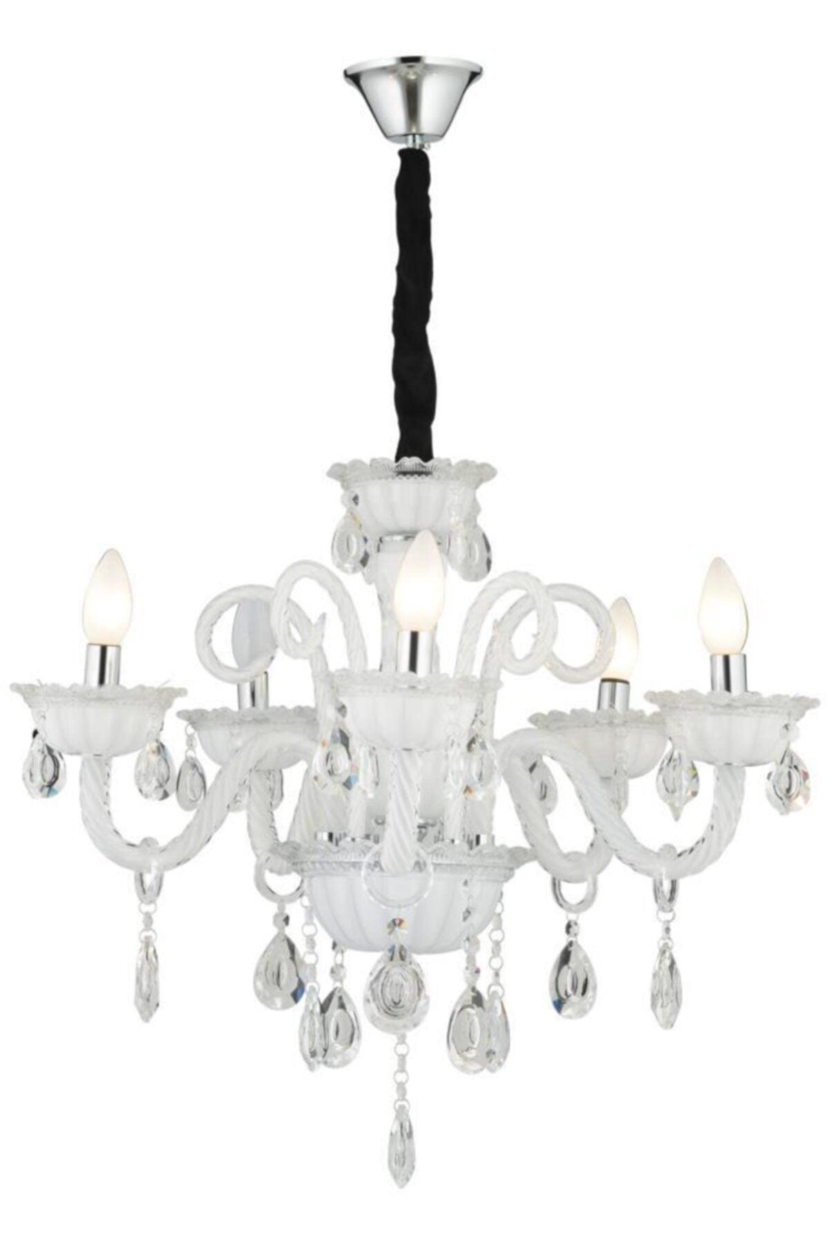 Lux Glass Arm 5 Piece White Crystal Stone Chandelier - Swordslife