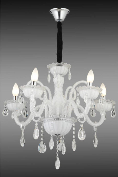 Lux Glass Arm 5 Piece White Crystal Stone Chandelier - Swordslife