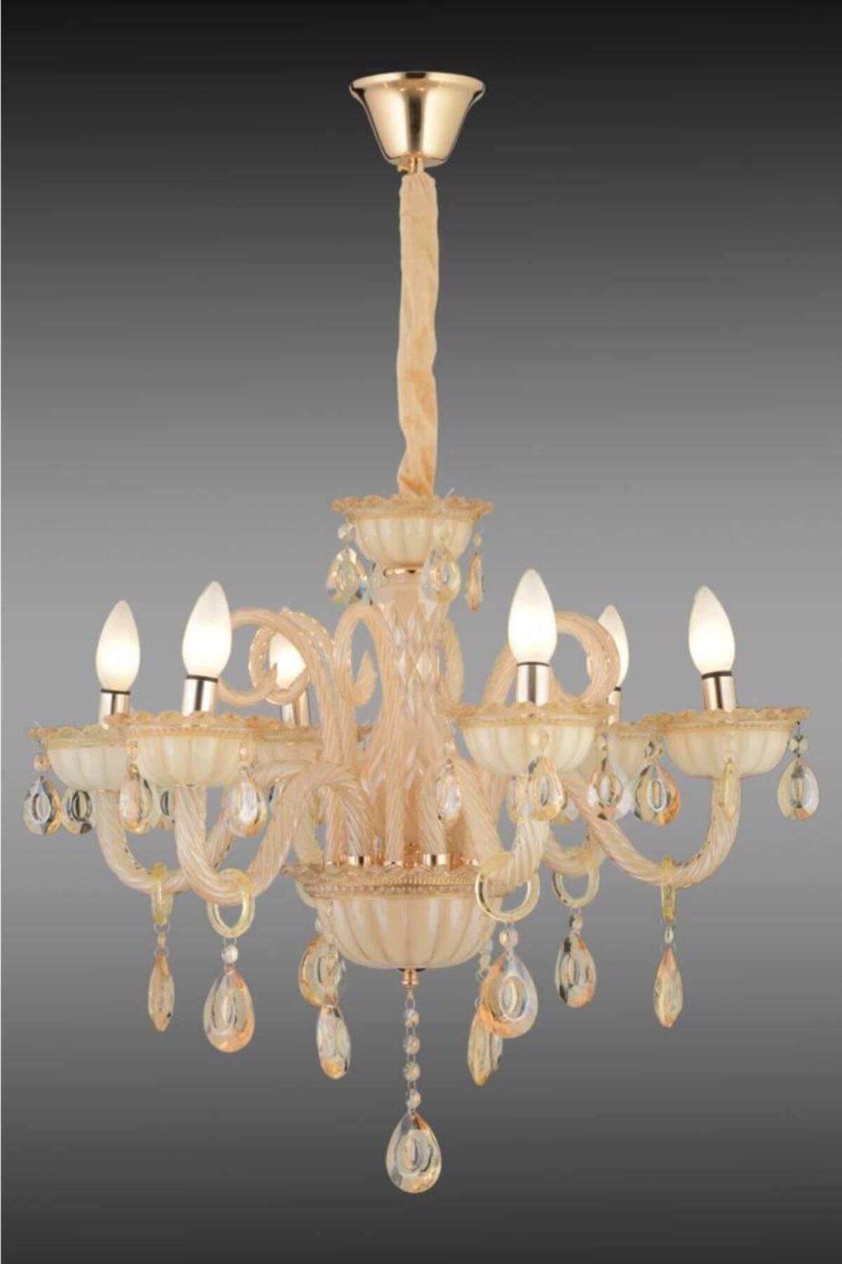 Lux Glass Arm 6 Piece Cream Colored Chandelier - Swordslife