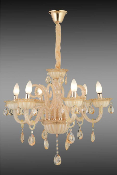Lux Glass Arm 6 Piece Cream Colored Chandelier - Swordslife