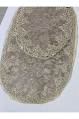 Luxury Oval Beige 2-Piece Dowry French Lace Guipure Closet Set Bath Mat Set - Swordslife