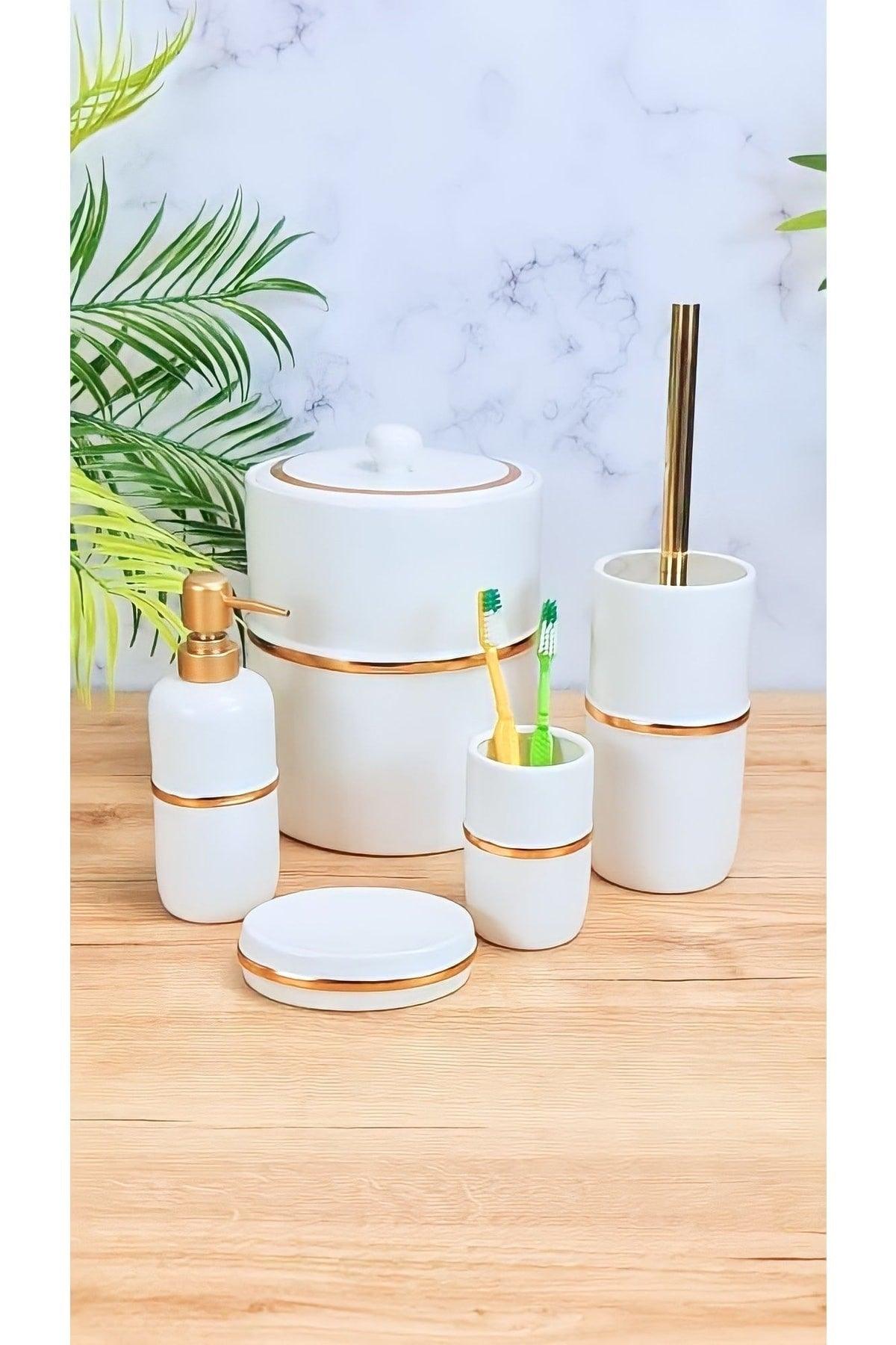 Luxury Porcelain 5 Piece Bathroom Set Gold - Swordslife