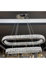 Luxury Modern Crystal Stone Pendant Lamp Led Chandelier Chrome Ellipse Controlled 3 Colors - Swordslife