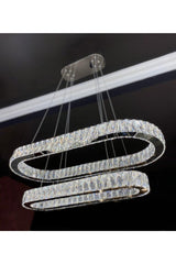 Luxury Modern Crystal Stone Pendant Lamp Led Chandelier Chrome Ellipse Controlled 3 Colors - Swordslife