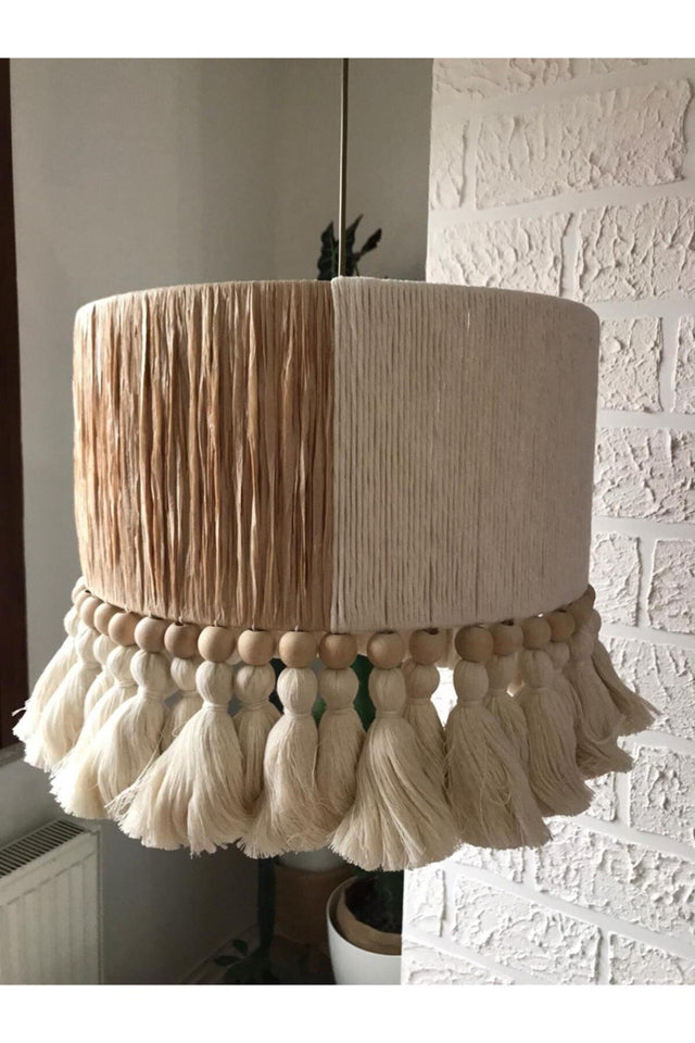 Macrame And Wooden Bead Detailed Chandelier - Swordslife