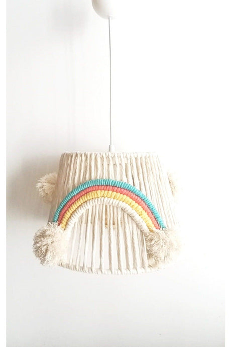 Macrame Rope Wrap Rainbow Appliqued Handmade Pompom Baby Girl And Kids Room Chandelier - Swordslife