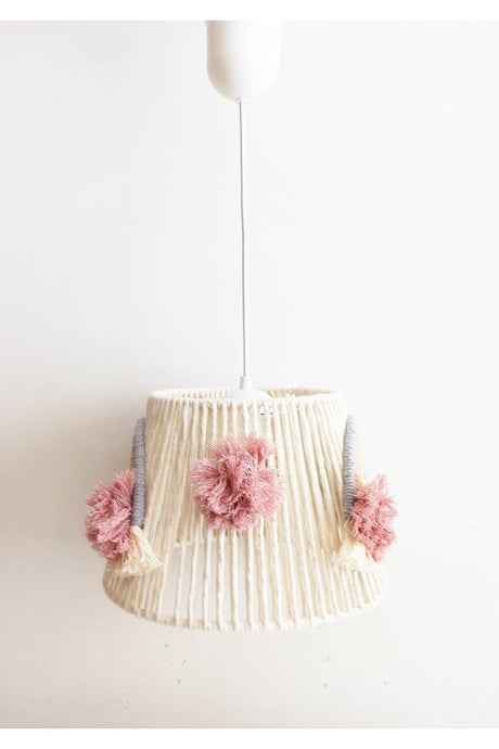 Macrame Rope Wrap Rainbow Appliqué Pink Handmade Pompom Baby Girl And Kids Room Chandelier (28) - Swordslife