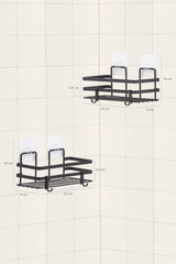 Magic Fix 2 Pieces Rectangular Bathroom Shelf with Magic Adhesive Hooks and Black Laminate - Swordslife