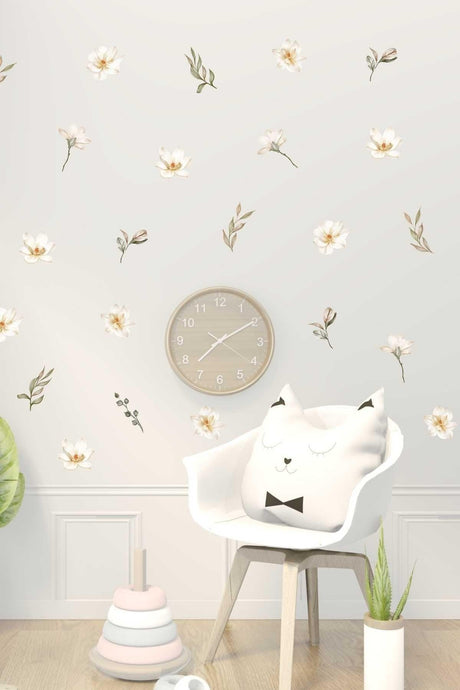 Magnolia Flowers And Leaves Wall Sticker Set - Swordslife