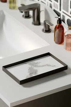 Black Marble Pattern Bathroom Organizer with Iron Frame 15x25 cm