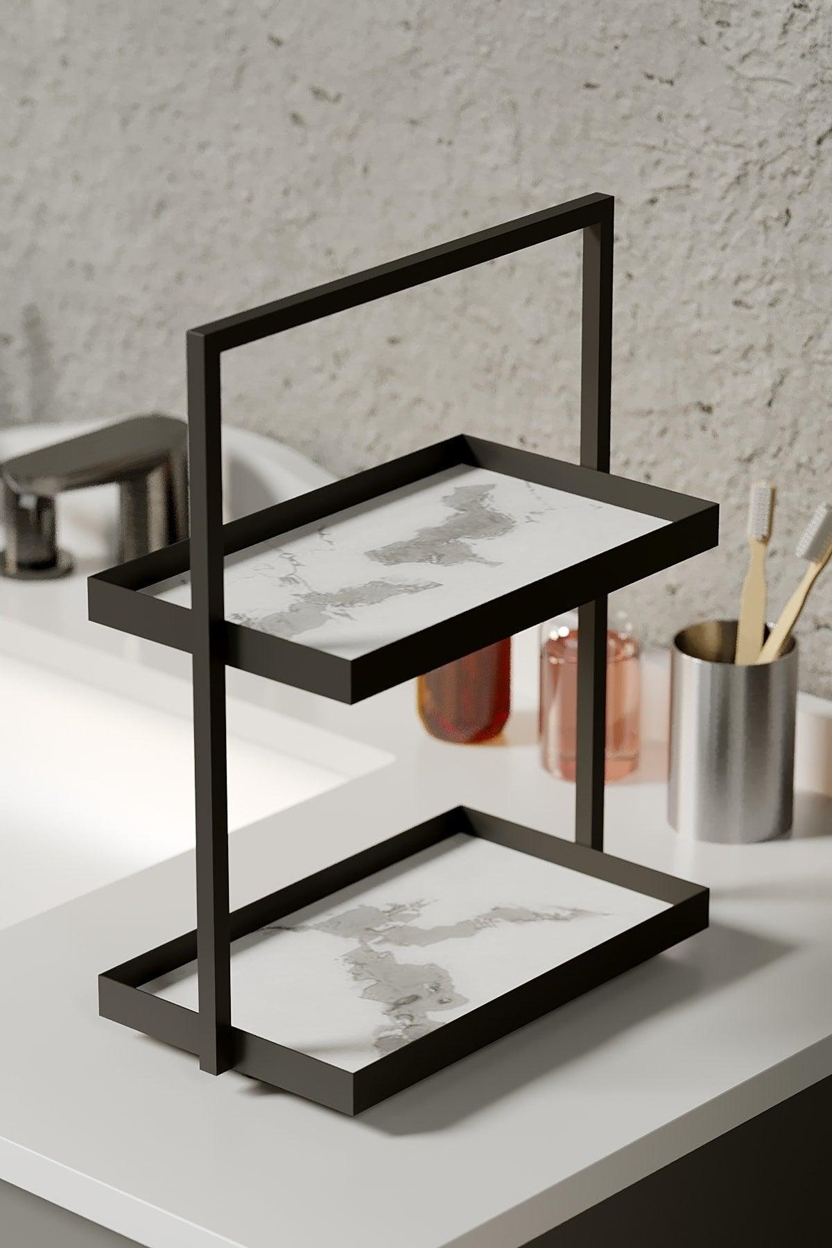 Marble Pattern Two Tiers Rectangle Kitchen Jewelry Makeup Bathroom Organizer Organizer 35 Cm - Swordslife