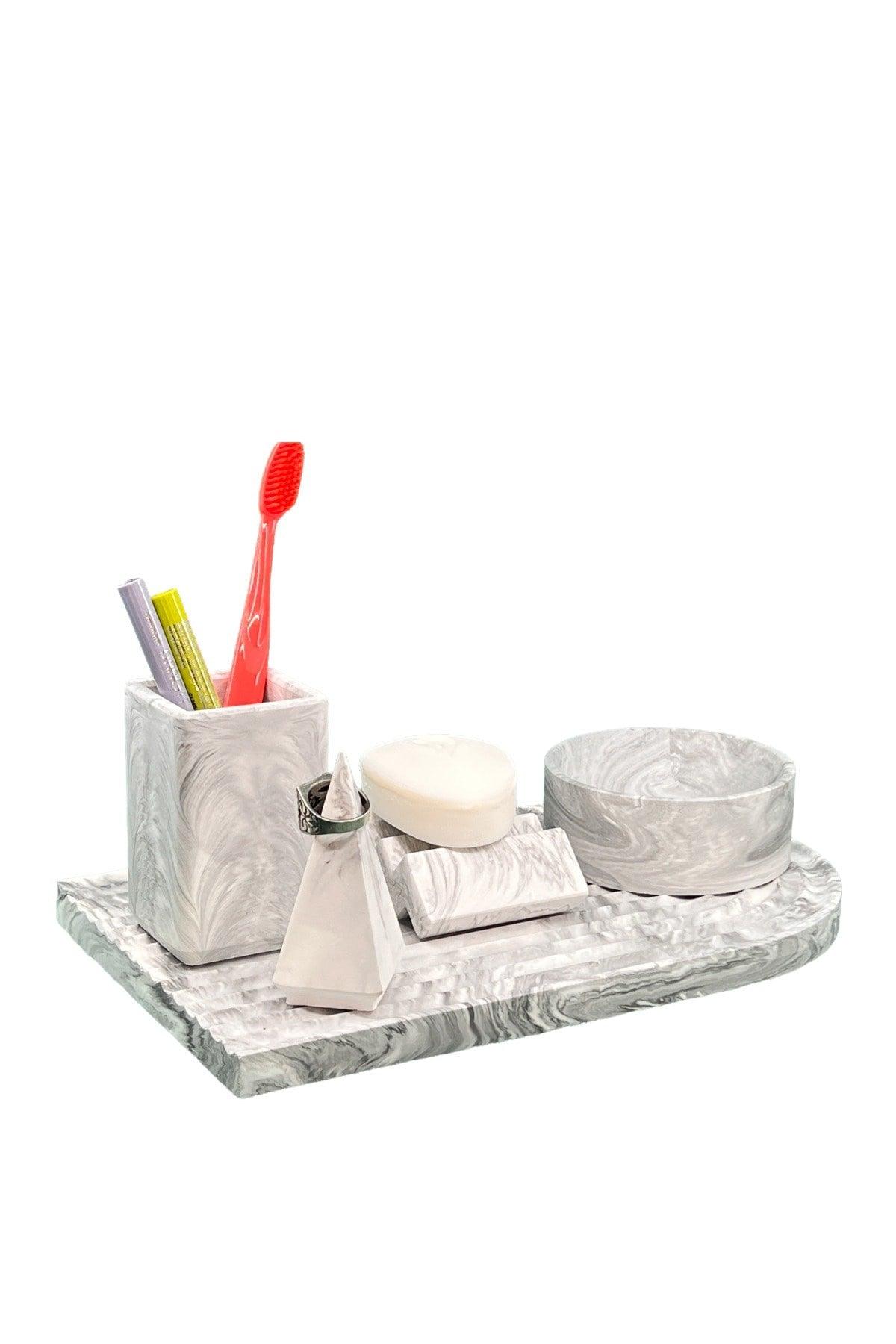 Marble Series Archade Organizer Concrete Bathroom Set - Swordslife