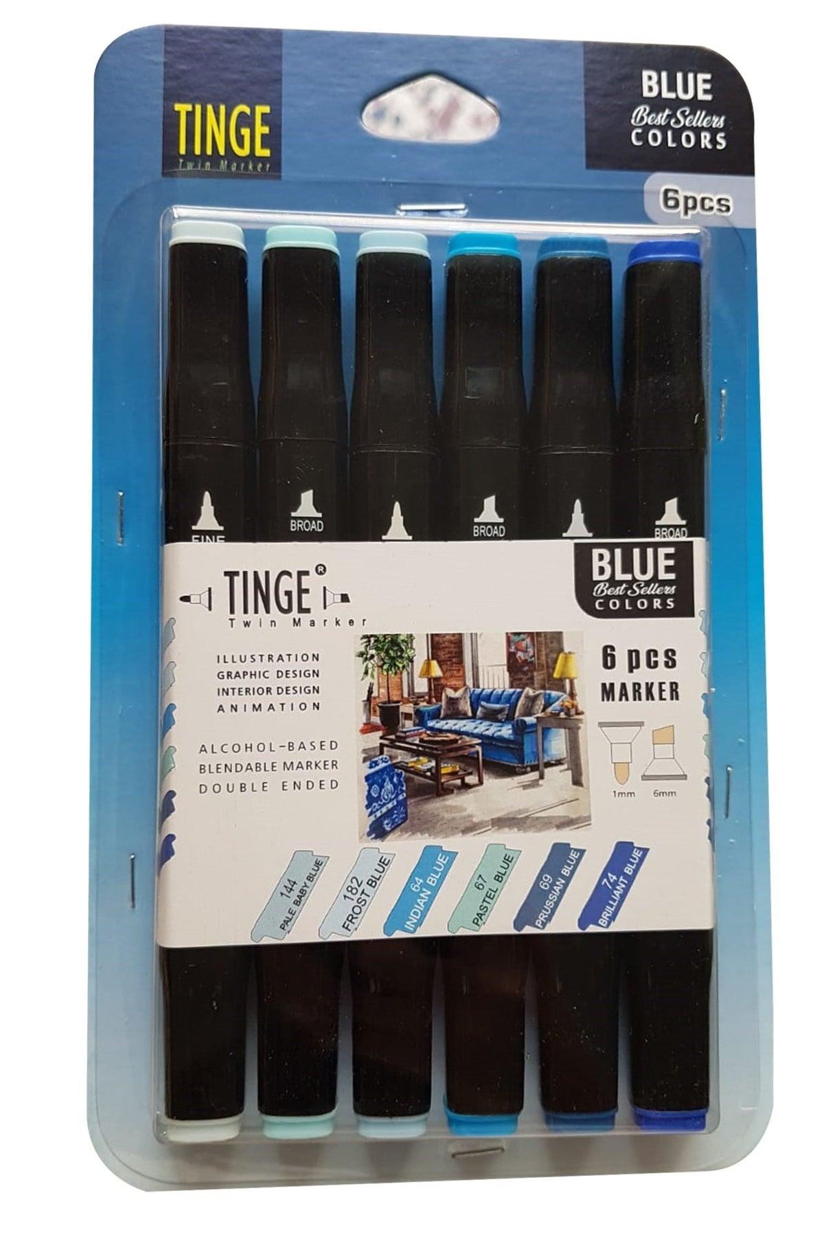 Marker Pen - Set of 6 Blue Blue Colors -