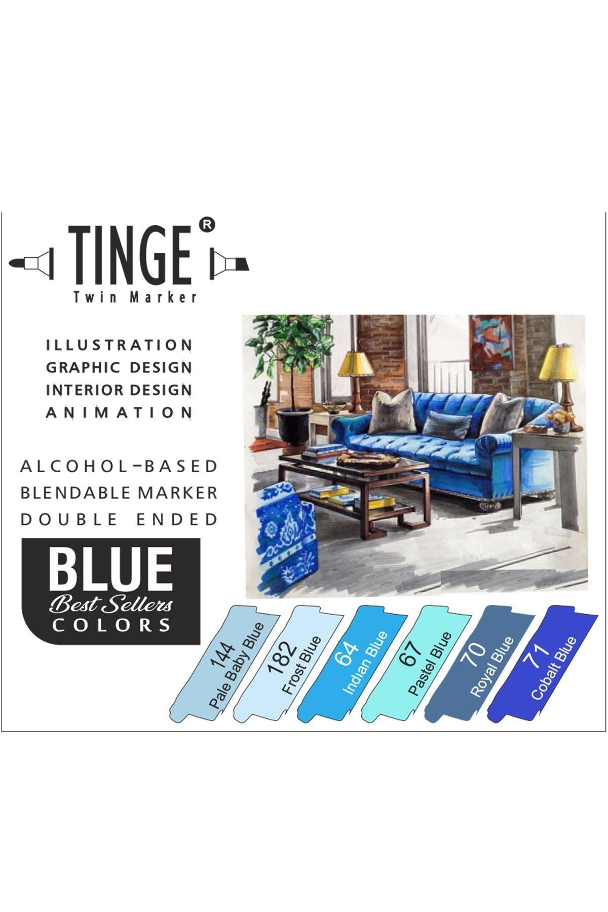 Marker Pen - Set of 6 Blue Blue Colors -