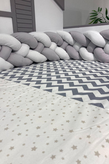 Mars 4-Piece Braided Montessori Sleeping Set For Baby Cot 90x190 Gray Zigzag - Swordslife