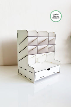 Laser-cut wooden pen holder and desktop organizer