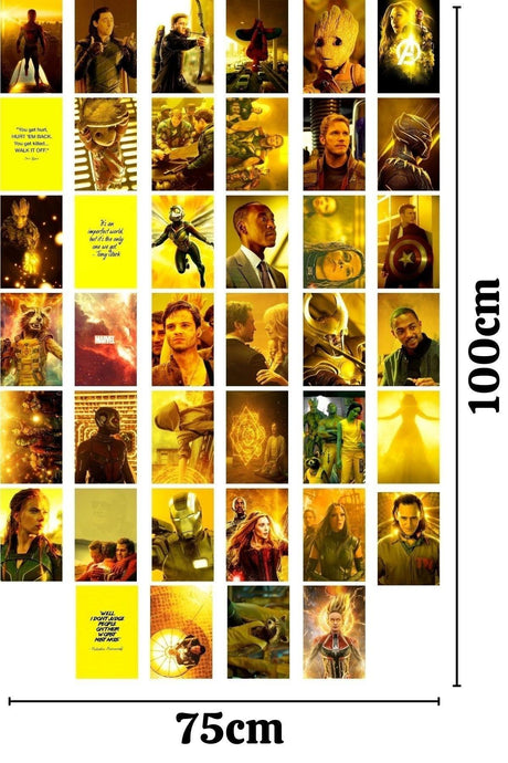 Marvel Wall Poster Collage Set, Yellow Themed Avengers Poster, 40 Pieces, Adhesive Back, Boxed - Swordslife