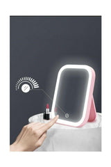 Desktop Touch Makeup Mirror With Led Light Pink Color Make Up Mirror - Swordslife